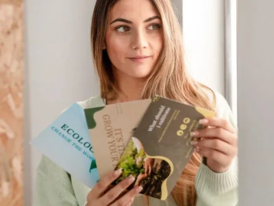 FOTO MUJER CON FLYERS | ¿Qué debe tener un buen flyer publicitario?