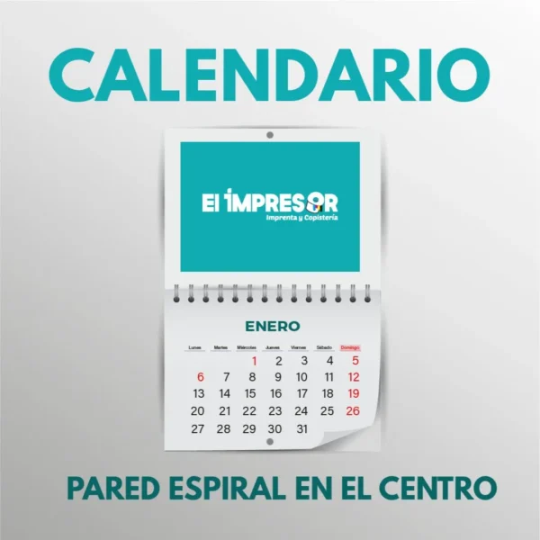calendario de pared horizontal con espiral en el centro